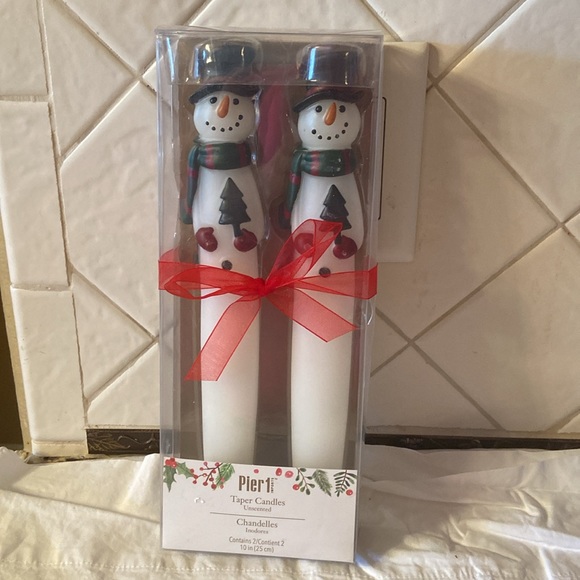 Pier 1 Other - 2 NEW Unscented holiday snowman taper candles Pier 1